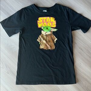 Star Wars Kids 14/16 Baby Yoda Madalorian Cotton Black T-Shirt